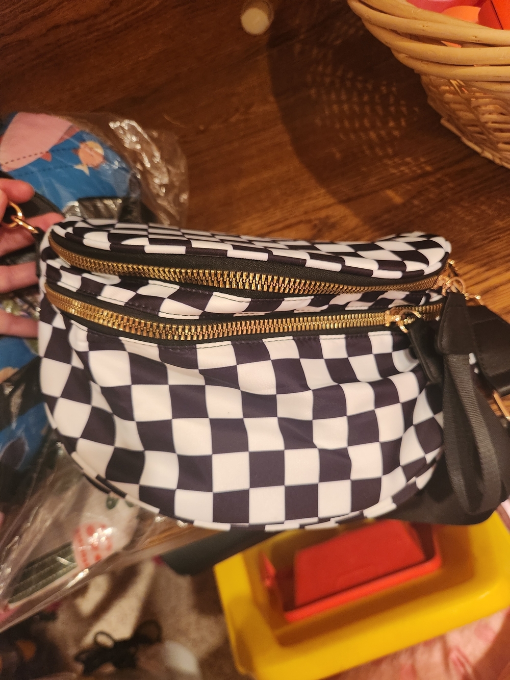 Checkerboard Black and White Crossbody Bag - Unbranded